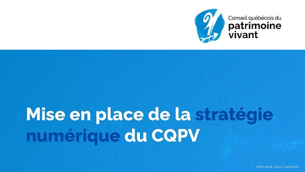 Présentation - Mise en place de la stratégie numérique du CQPV