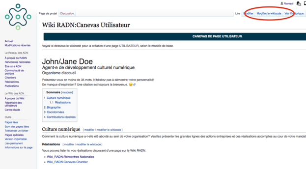 Capture d’écran montrant comment Modifier le wikicode