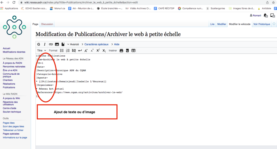 Image présentant comment mettre à jour le contenu d'une fiche de publication existante